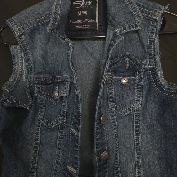 Silver Jean Co Small Vest Denim Distressed - Picture 3 of 6